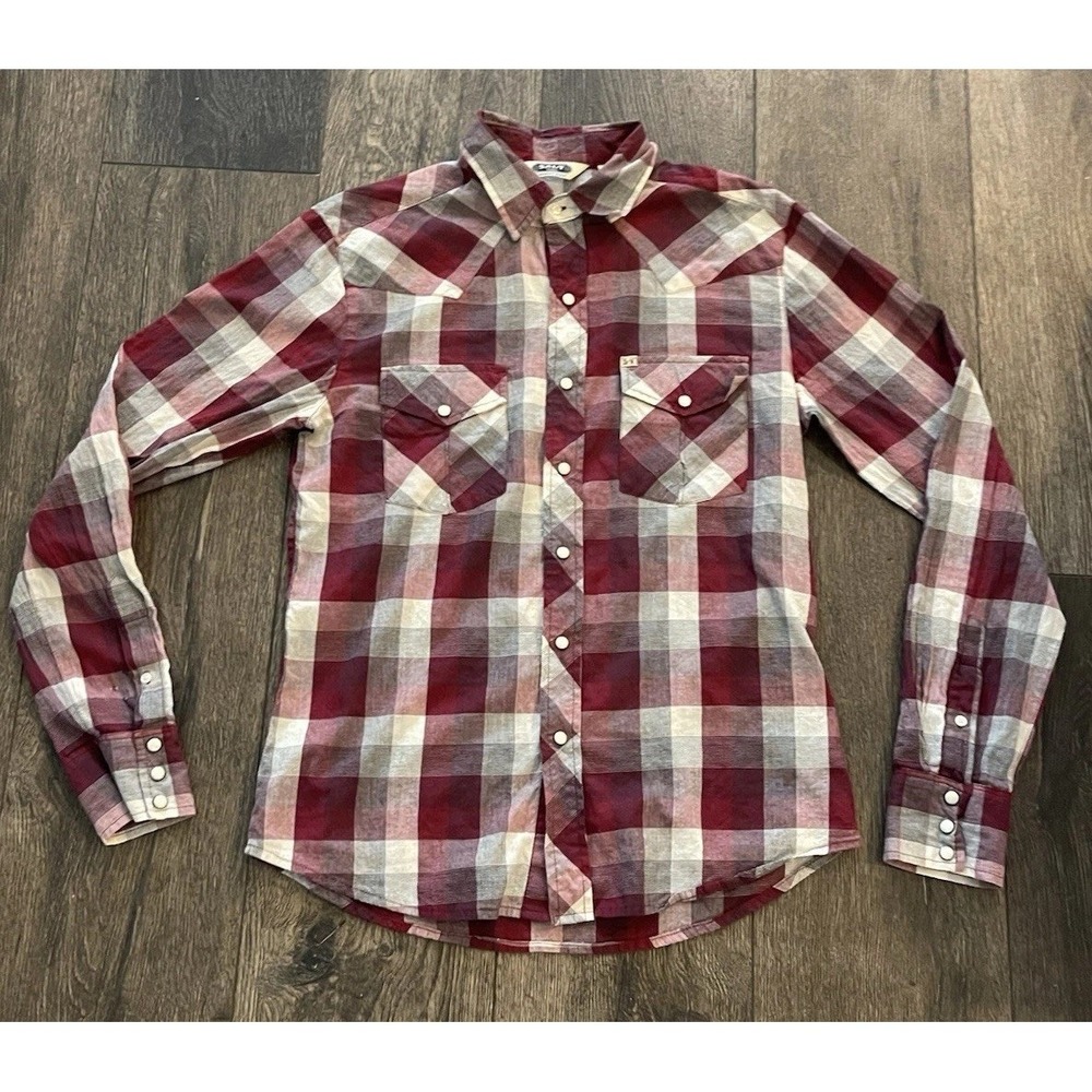Salt Valley Pearl Snap Western Shirt Men's Small Logo Plaid 100% Cotton Cowboy